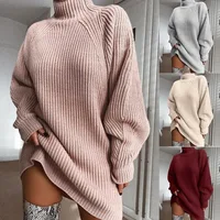 

Autumn winter Sweater dress women 2019 Casual Mid-length raglan sleeves turtleneck Knit sweaters female pullovers pull femme