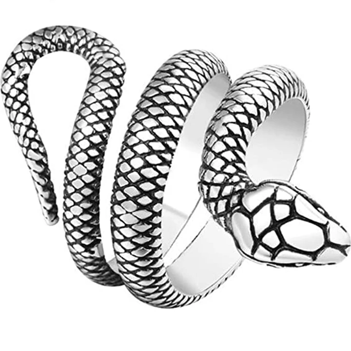 

Vintage Snake Stye Cocktail Party Statement Biker Ring Grunge Rings Cool Silver Snake Rings for Men, As picture shows