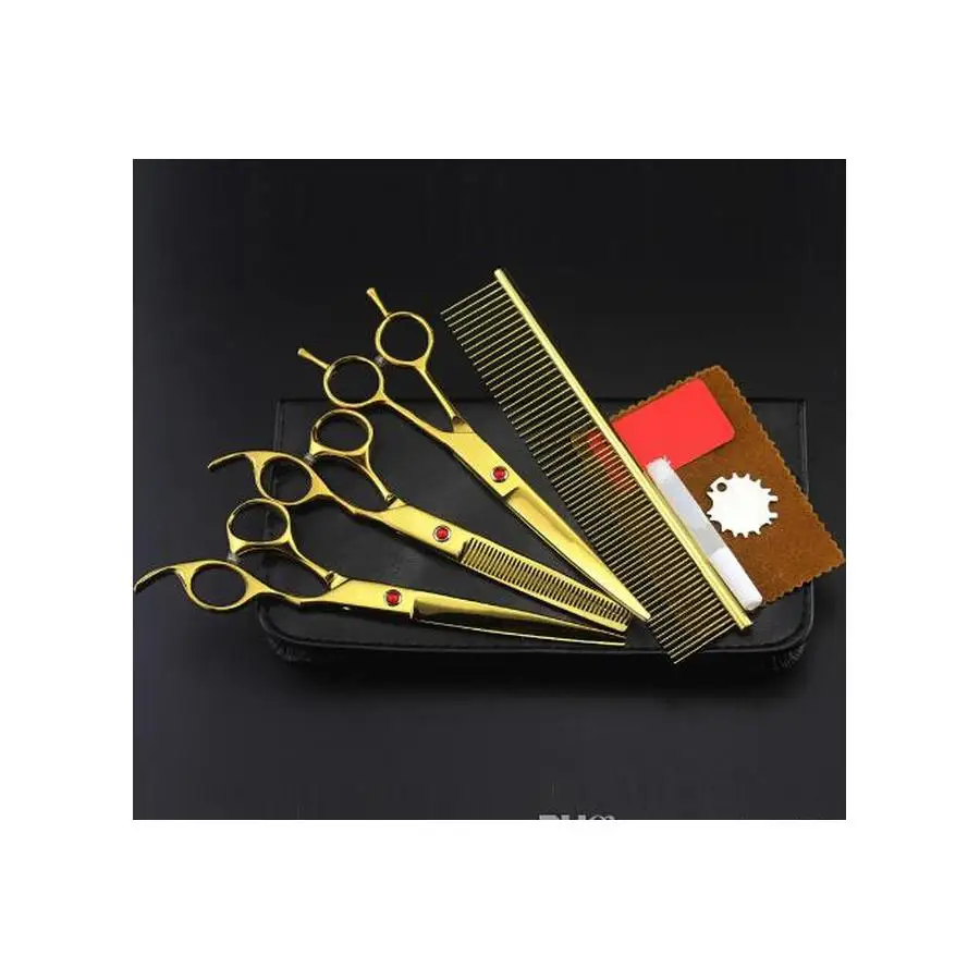 

4 Kits Professional Gold Pet 7 Inch Shears Cutting Hair Scissors Set Dog Grooming Clipper Thinning Barber Hairdressing Scissors
