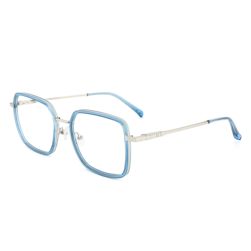 

YC Durable blue oversized Windsor slim acetate wrap with metal combination square eyeglasses frames for womens ladies, Custom colors