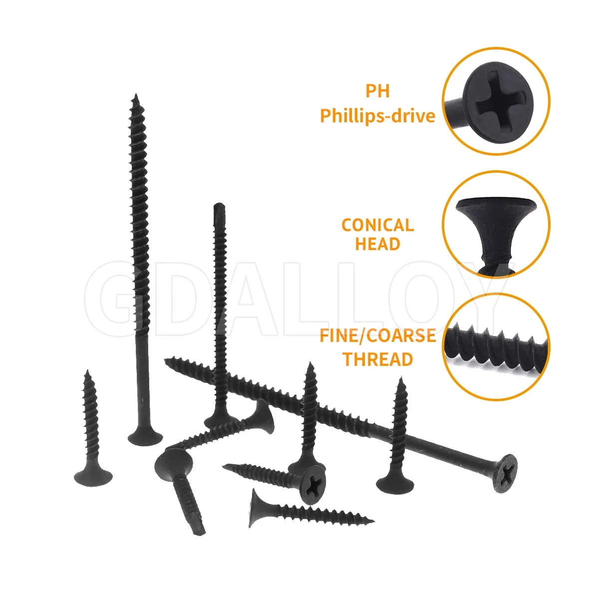 
Metric M3 Bugle Head Coarse Thread Dry Wall Self Tapping Grey Black Phosphated Gypsum Metal Drywall Screw 