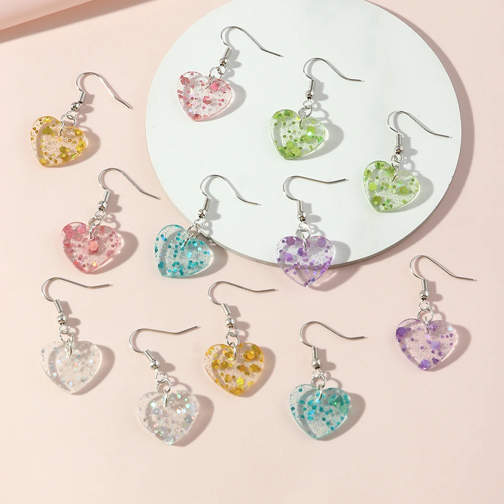 

6 pair/set Wholesale Fashion Colourful Transparency Hoop Heart Earrings Acrylic Earrings Set For Women