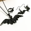 New Black Bat Wing Vampire Pendant Necklace Earrings Ring Set Halloween Costume Jewelry
