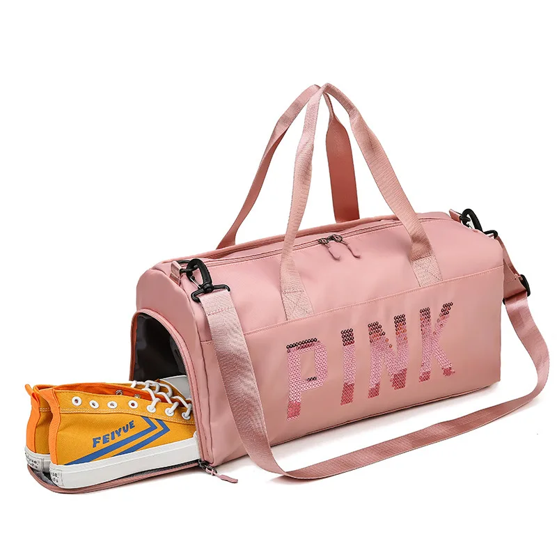 

custom Travel Duffel Bag Sports yoga fitness Gym Bags with Shoes Compartment dry wet separation pink duffle bag, Multicolor