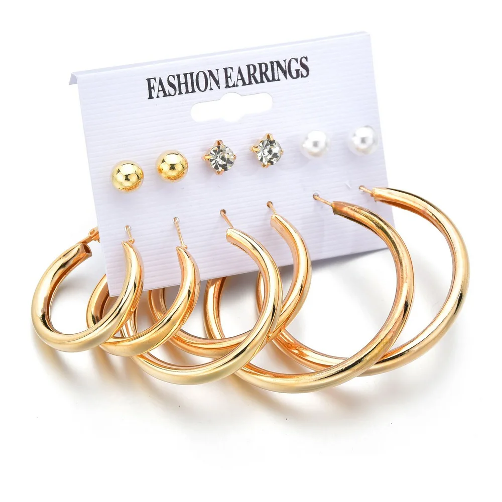 

2021 Trend Earings Female Jewelry 7BEADS Stud Earrings for Women Vintage Pearl Round Gold Cross Earring Set