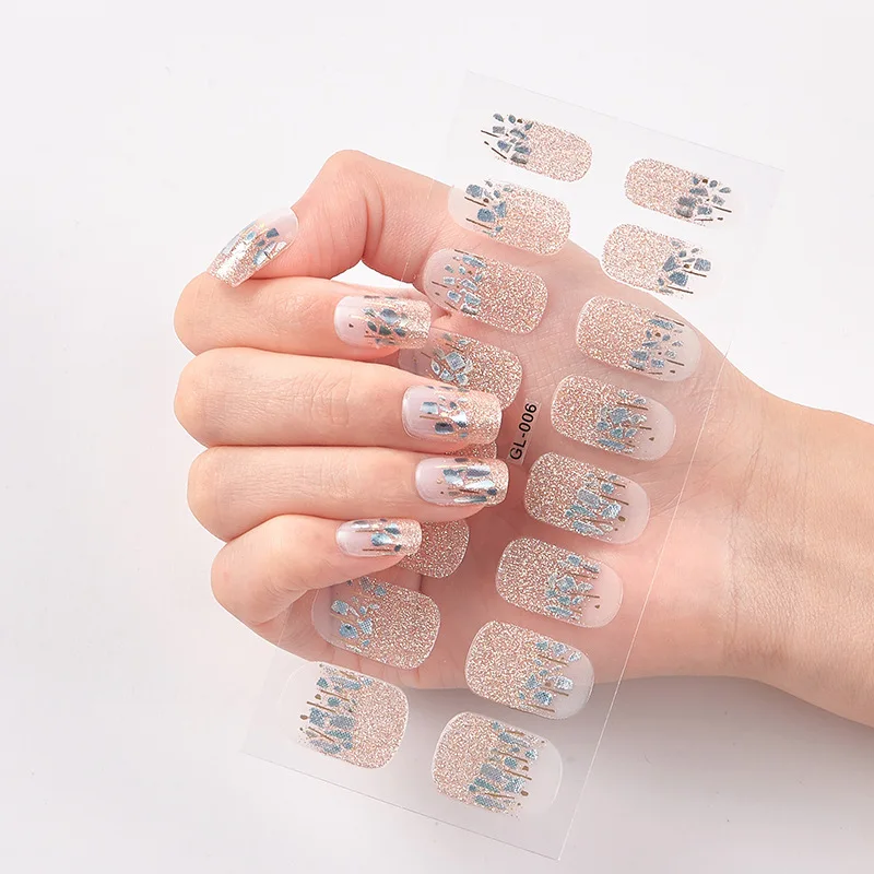 

Most Popular High Quality Brand Logo Nail Stickers 3D Glitter Metallic Nail Wraps Finger Art Nail Sticker Luxury For Spring