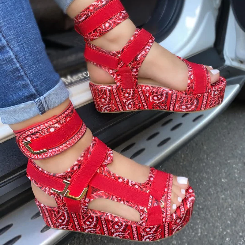 

WE35 Hot Sale Women platform Sandals Buckle bandana Shoes Sandals 2021, As picture or custom