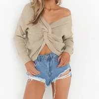 

Custom 2019 New Pullover Knitted Off the Shoulder Cropped Fashion Ladies Sexy Fall Winter Lady Sweater Women
