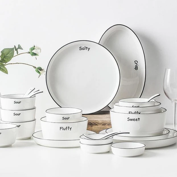 Amazon/INS fashionable high quality ceramic dinner bowl&plates porcelain western style tableware set