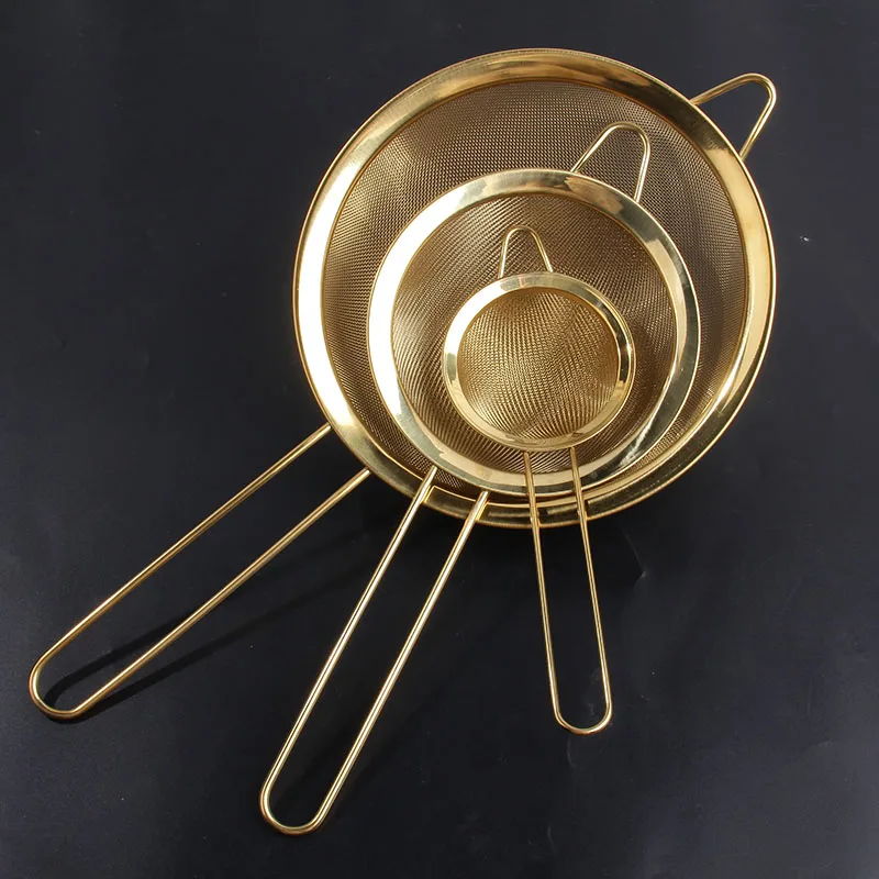 

High Quality 3pc Fine Metal Strainer Kitchen Utensil Gold Stainless Steel Colander & Strainer Boiler Strainer