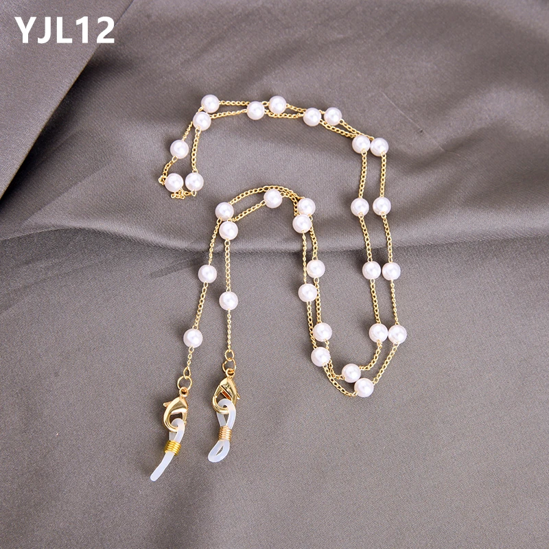 

YJL12 Latest Fashion Jewelry Facemask Masking Hanging White Acrylic Pearl Beaded Eyewear Glass Sunglasses Chains Necklace