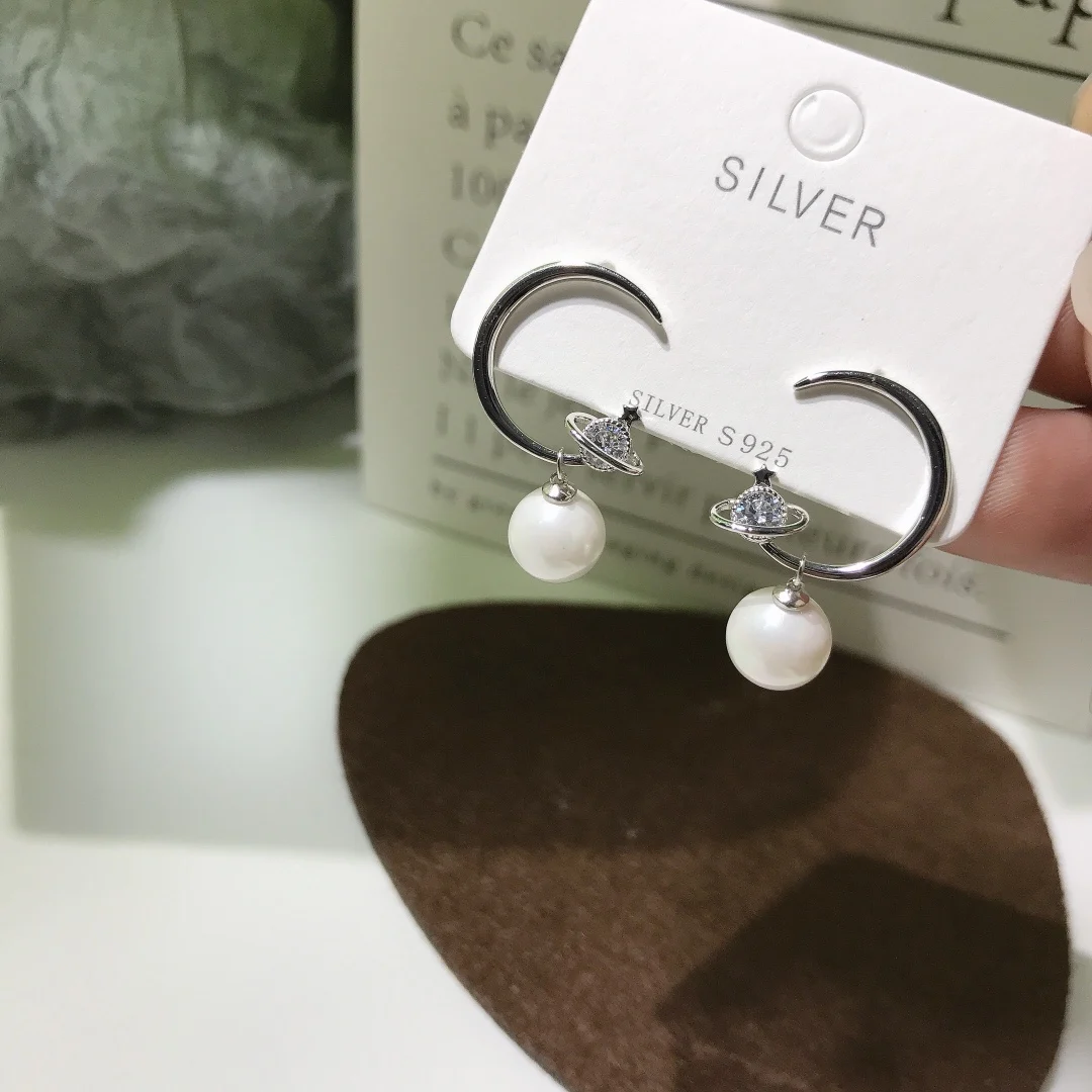 

Fashion Trendy Wholesale 925 Sterling Silver Star Moon Pearl Earrings Women's jewelry
