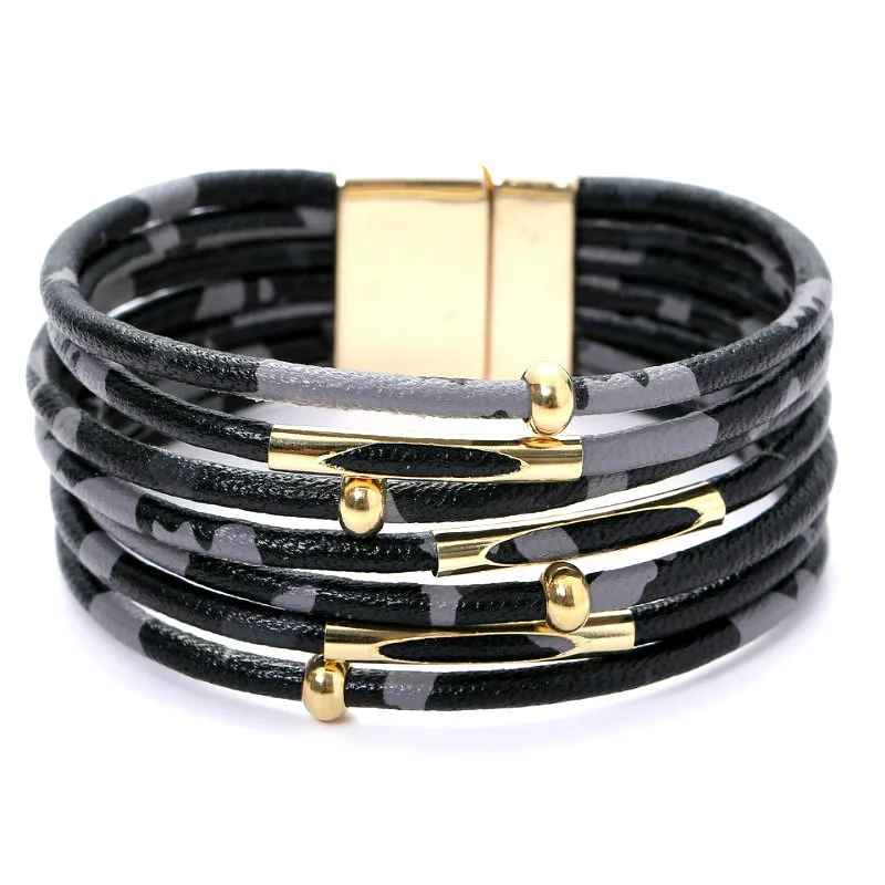 

Personality Bracelets & Bangles Pulseiras Amazon Border Hot Sale Leopard leather alloy Magnet Buckle Bracelet for men and women