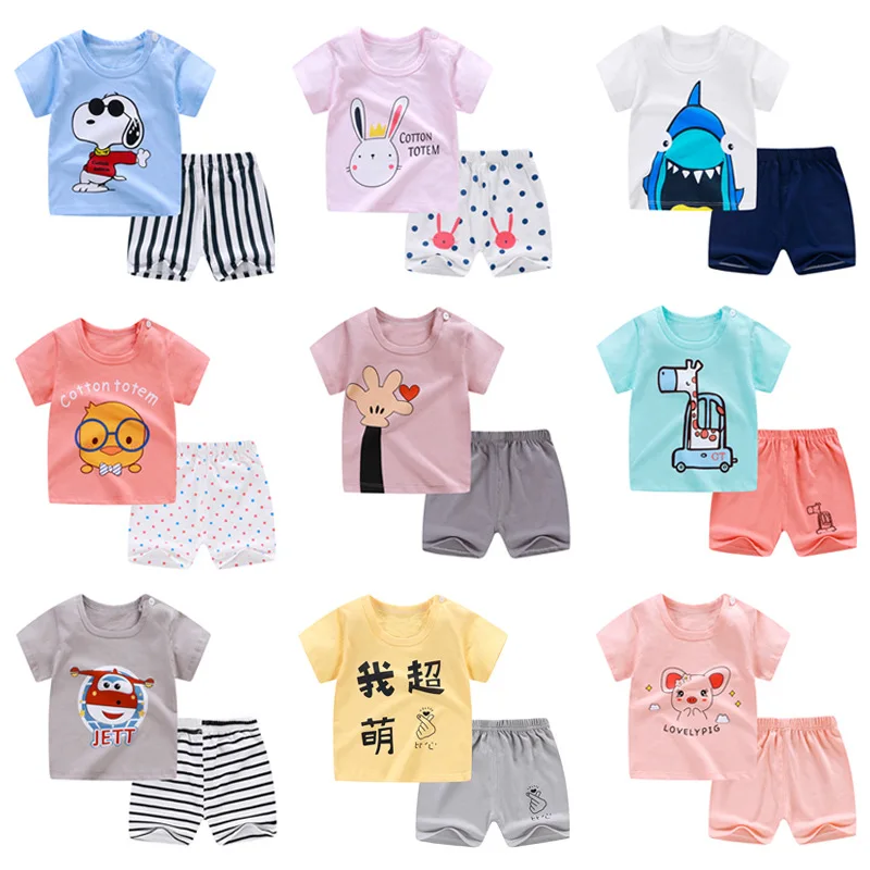 

Summer Top Quality 0- 6 Years Cotton Pajamas for Boy and Girl Children Homewear Suits Kids Clothes Sets, As picture