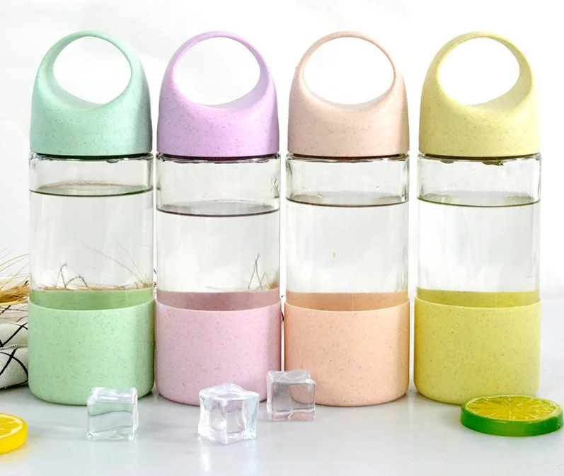 

hot selling 400ml eco friendly custom logo clear insulated portable glass water bottle with silicone sleeves