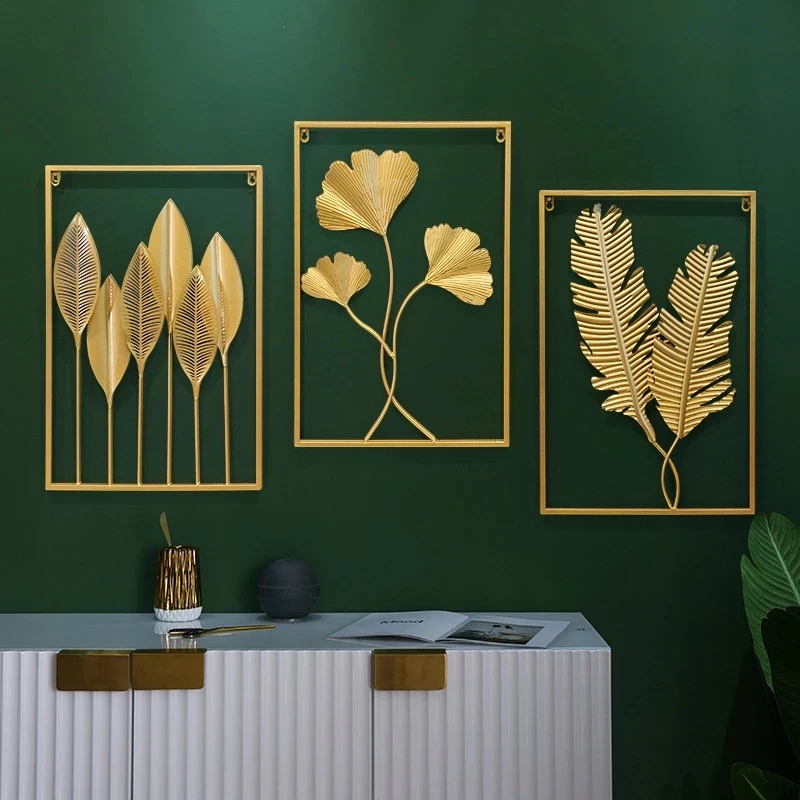 

Iron Wall Hanging Ornament Gold Picture Frame Ginkgo Leaf Palm Tree Wall Background Decor Room Home Decor