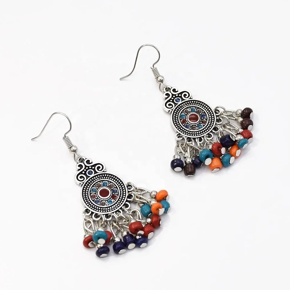 

2020 Indian Fashion Valentines Day Gifts Wholesale Jhumka Retro Ethnic Beads Women Stick Earrings Jewelry, Picture