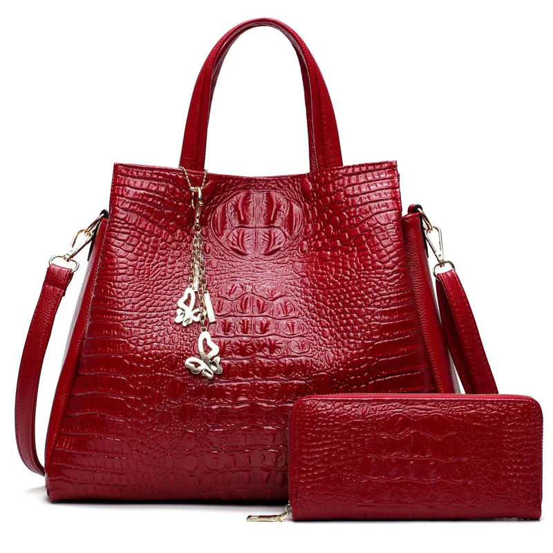 

High Quality Female Women leather Chains Tote Bag Coin Purses ladies handbag set