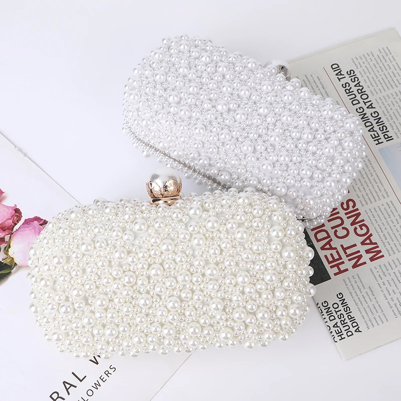 

Womens Wedding White Luxury Special Crystals Beaded Pearl Clutch Evening Bags Party Women Luxury Colored Imitation Pearl Evening, Accept customized