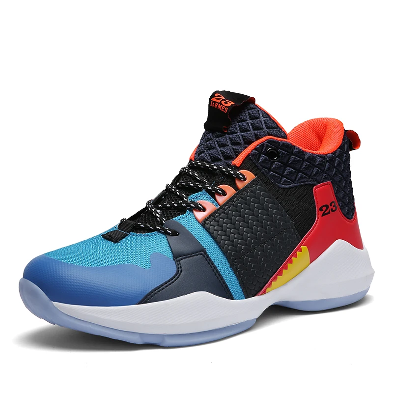 

Latest Design Breathable High Top Basketball Shoes For Men And Women, White;blue+red;black+orange;black+grey