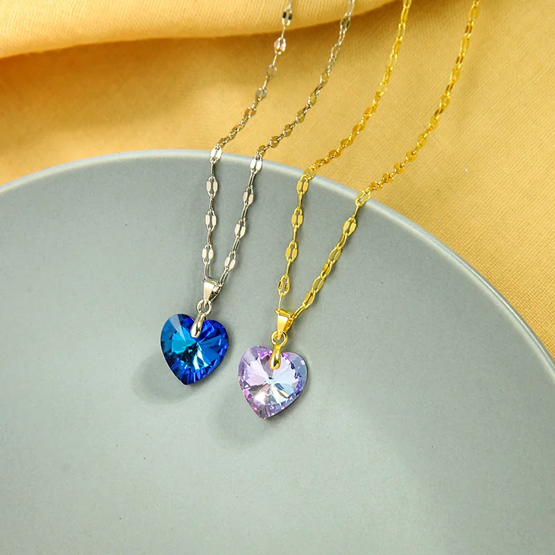 

f0035 Copper Chains Heart Shape Glass Pendant Earrings Women