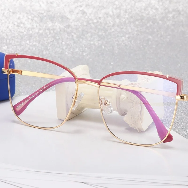 

Jiuling Eyewear luxury designer full metal frame spectacles women oversized cat eye blue light blocking glasses frame eyeglass