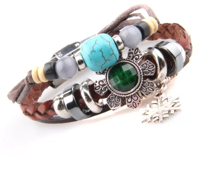 

Beaded retro temperament cowhide braids DIY tide fashion friendship bracelet, As picture