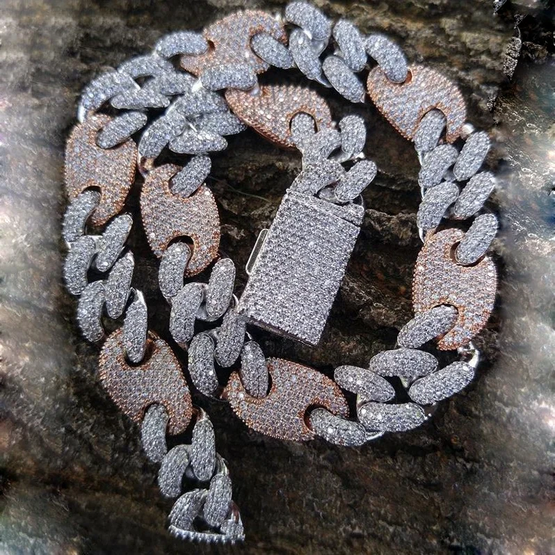 

20mm Big Heavy Coffee Bean Box Clasp Iced out Cuban Link Diamond Chain