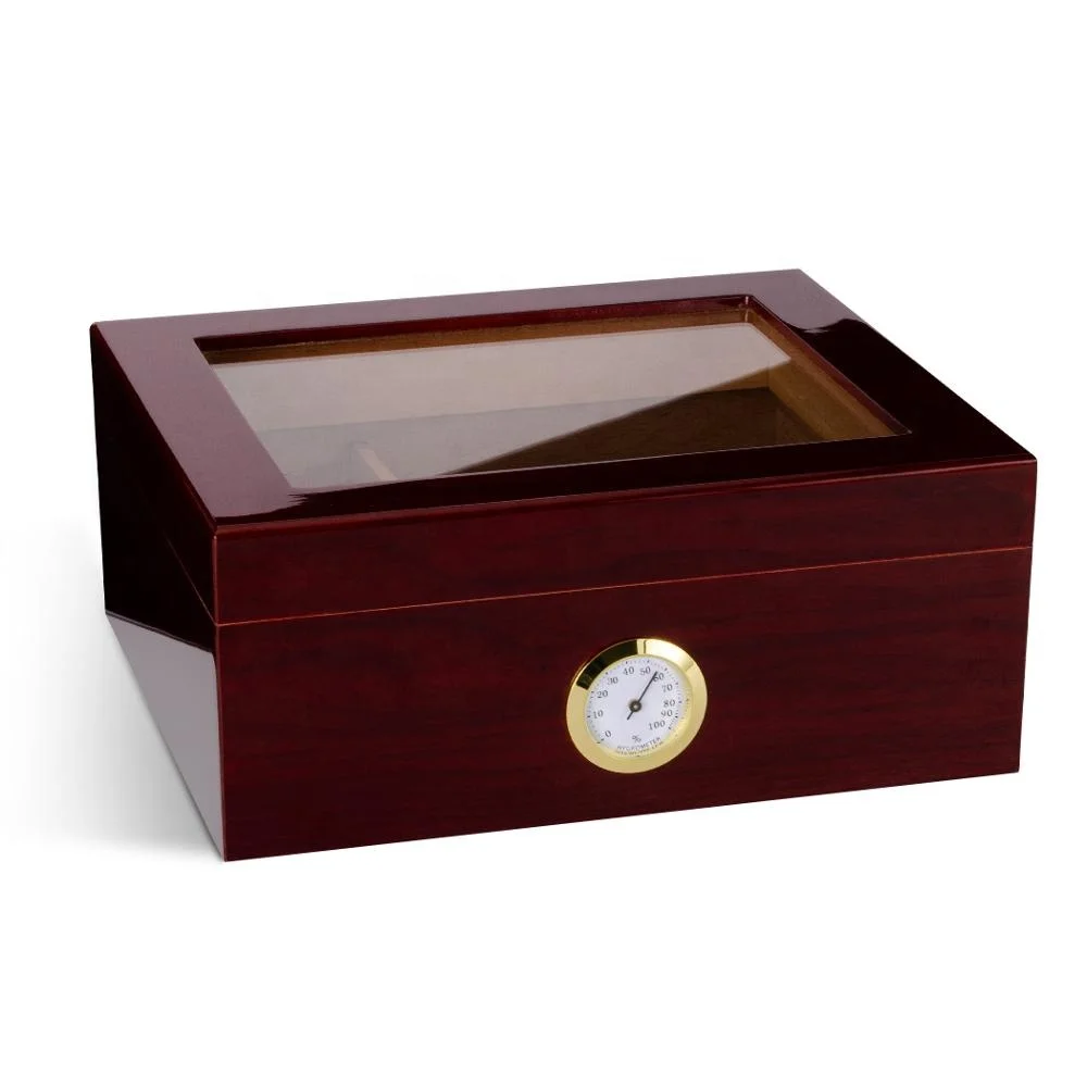 

High-end High Quality Grain Cedar Wood Cigar Humidor Box with Hygrometer Humidifier, Brown or customized color