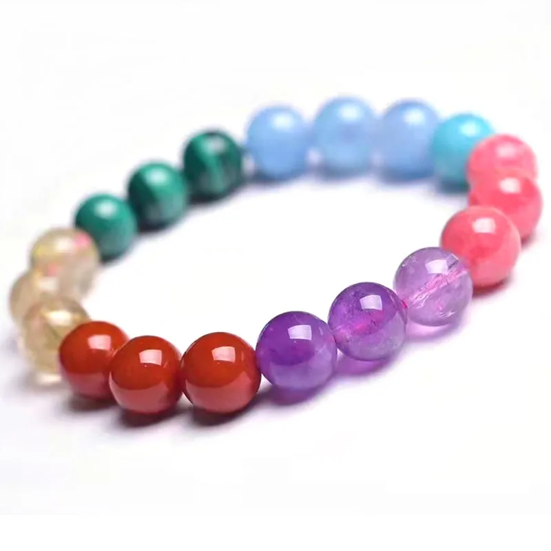 

10MM Beautiful Lucky Bracelet Malachite Amazonite Rhodochrosite Aquamarine 7 Chakra Bracelet