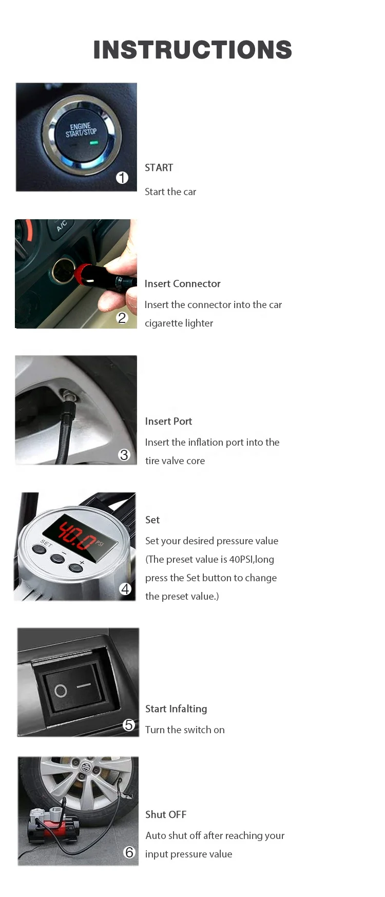 
12V Heavy Duty Digital Metal Single Cylinder Air Compressor Car Portable Emergency Tools 30MM Electric Tire Inflator 