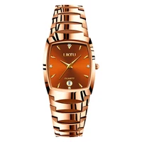 

New fashion korean style coffee gold square waterproof men casual hand watch