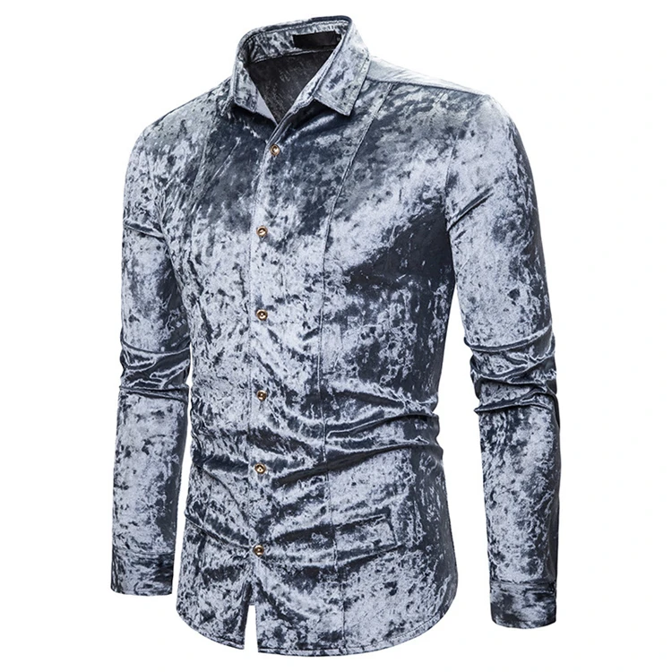 

2021 men fashion shirt High Quality new design men shirt long sleeve high collar blouse t shirt men casual