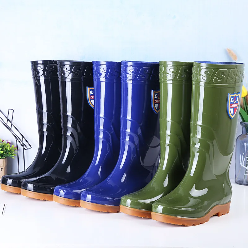 

Good quality knee high boots labor protection waterproof antiskid for construction site men wear resistant rain shoes wellies, Black,blue,green