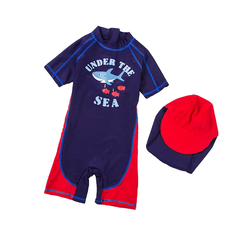 

Kids beach recreational sportswear, sun hat, boys and children, one-piece swimsuit, swimming trunks, quick-drying, pattern: shar