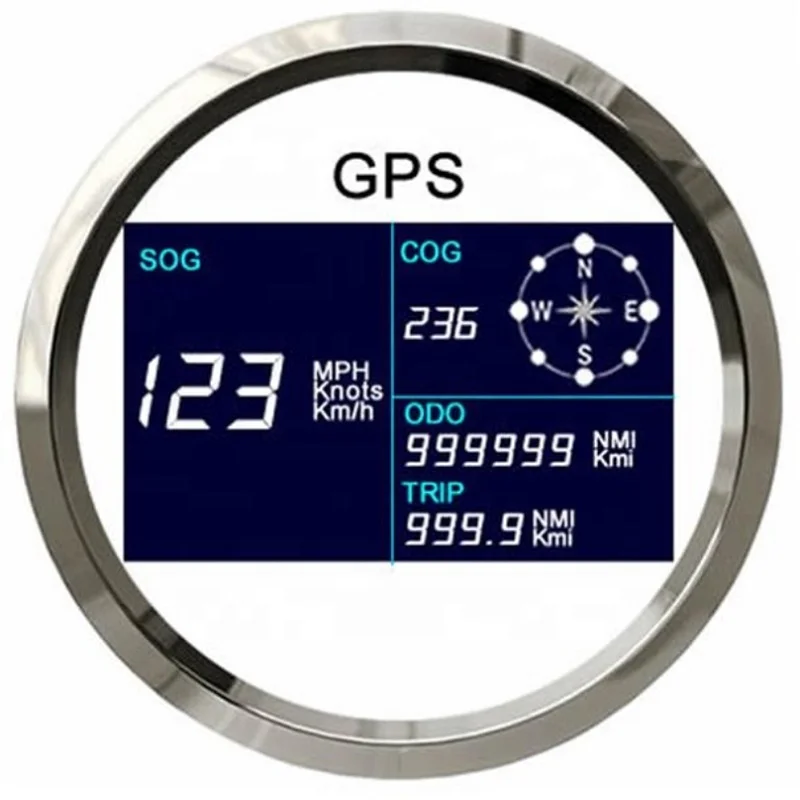 

85mm Motorcycle Marine Boats Digital GPS Speedometer Tripmeter Odometer With 7 Colors Backlight, White