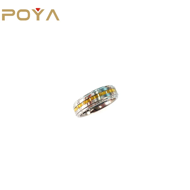 

POYA 6mm Silver Tungsten Ring Yellow Gold Carbon Fiber InlayComfort Fit