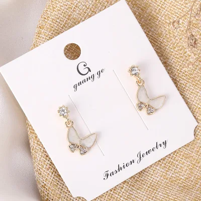 

INS New Trendy Bling Bling Cubic Zirconia Butterfly Earrings Oil Dripping Crystal Butterfly Drop Earrings with S925 Post