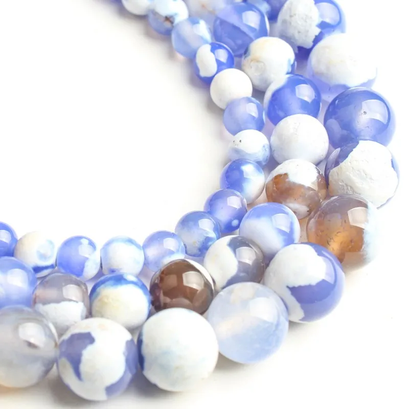 

6/8/10 MM White Blue Fire Agates Beads Natural Stone Round Loose Beads For Jewelry Making DIY