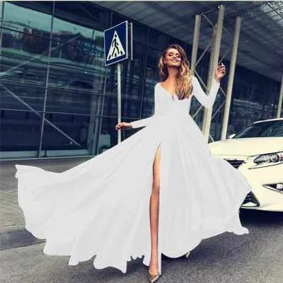 

Hot Sale New Style Dress Female Fashion Sexy Deep V Long Sleeve Evening Dress, Picture color