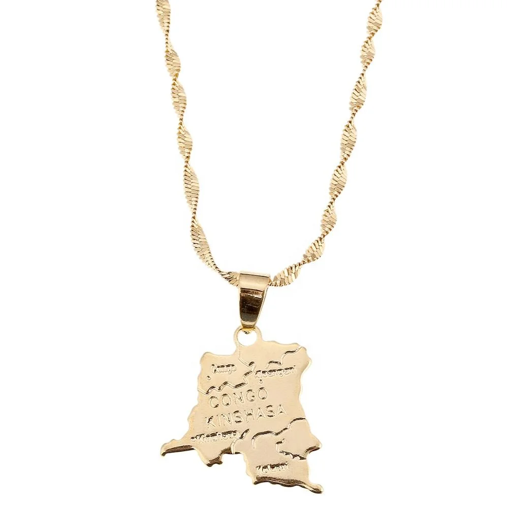 

Democratic Republic of The Congo Gold Color DRC Pendant Congolese Necklace Jewelry