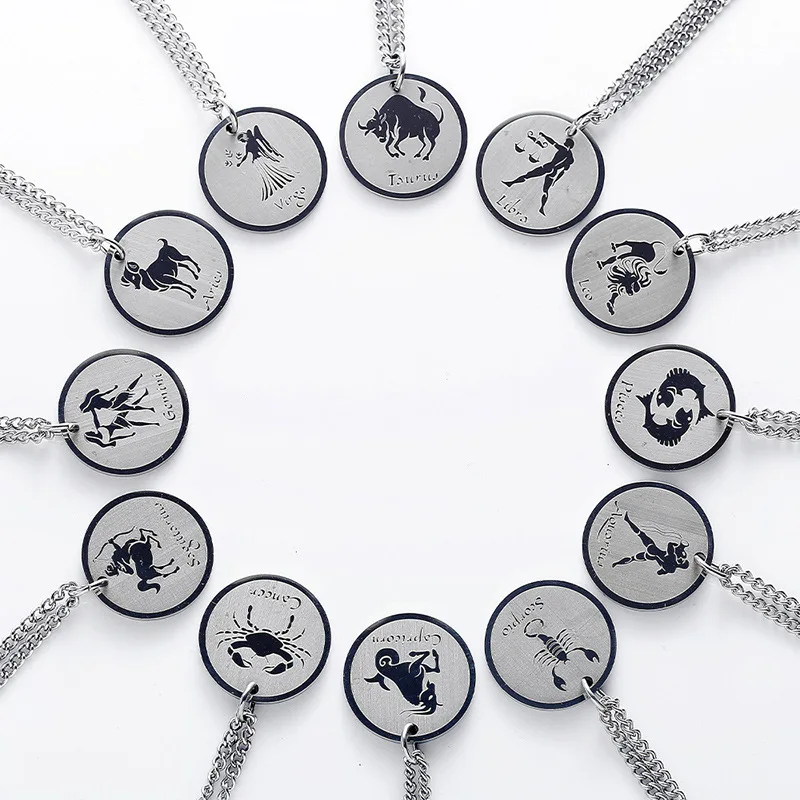 

Amazon New Stainless Steel Round twelve constellations Pendants Necklace Lady Elegant Necklace For women men, As picture