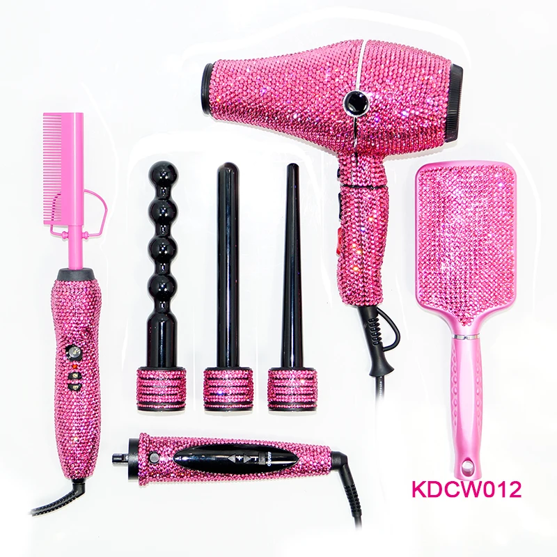 

Hair styling tools set salon equipment bling hot hair tools electric curling wand and hair dryer, Pink,gold,blue,crystal or customize as your requirement