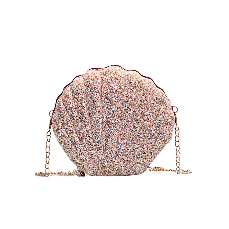 

Wholesale Cute Sequins Small Shell Bag Ladies Handbags Phone Money Pouch Chain Crossbody sling bags for women girls, Pic