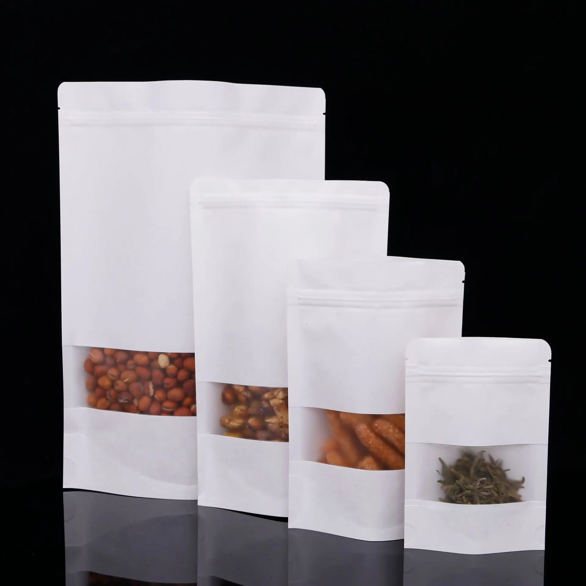 

biodegradable white kraft paper stand up pouch ziplock custom sizes doypack with window coffee tea packaging food bag in stock