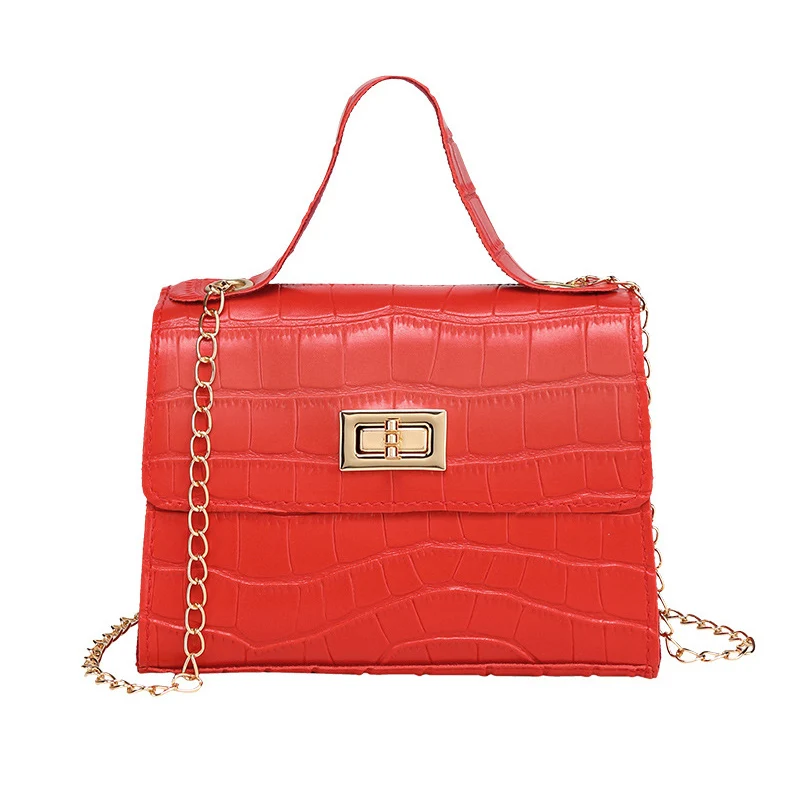 

Square bag 2020 Fashion Quality PU Leather Women's Handbag Crocodile pattern Chain Shoulder Messenger Bags