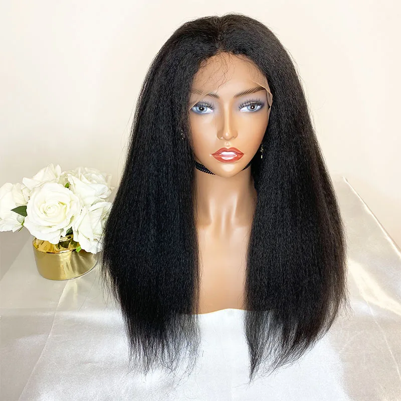 

Natural Kinky Straight Lace Front Wig For Black Women 22 inch Human Hair wigs With Baby Hair Natural Color Lace Wig