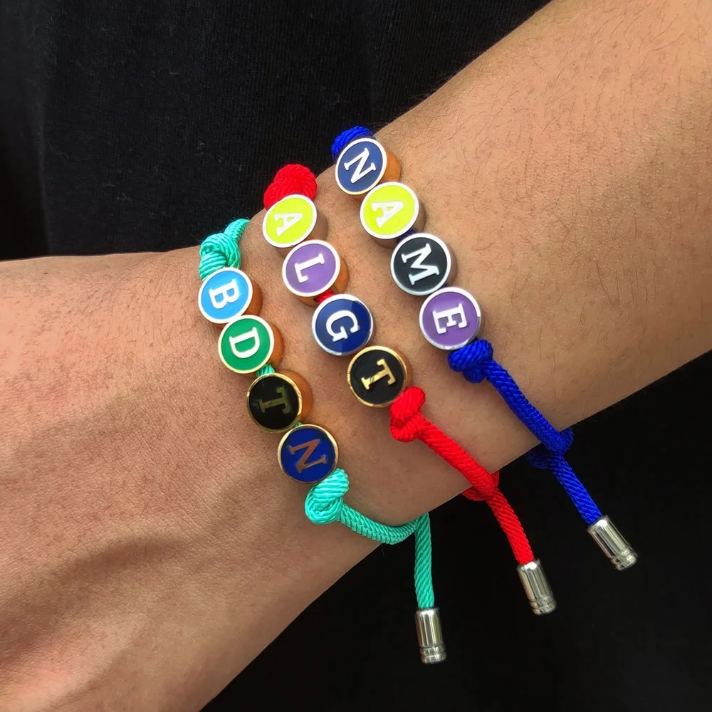 

NUOYA Custom Name Bracelet Mix Colors Stainless Steel Letter Rope Letter Bracelets, Gold/silver color