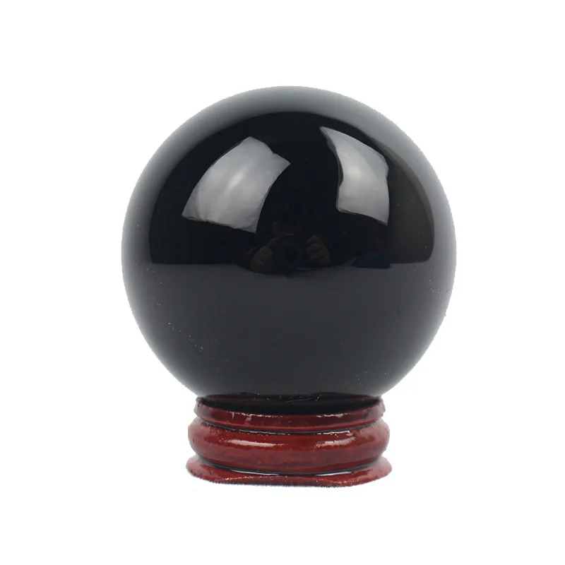 50mm Asian Natural Crystal Healing Ball Black Obsidian Sphere Glass Stone With Stand
