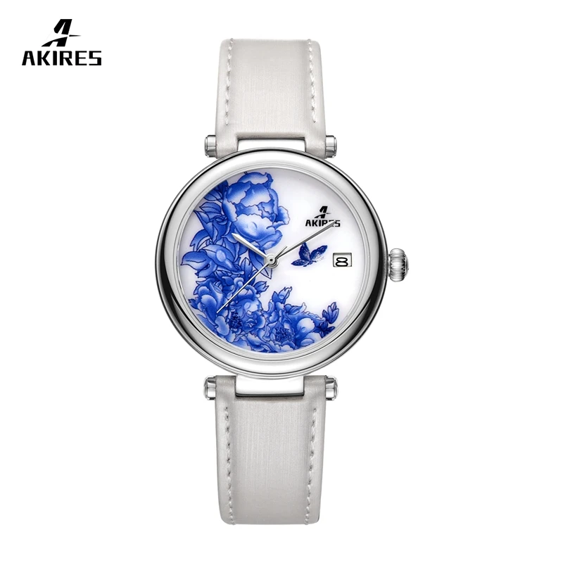 

Enamel 3D printed flower dial thin fashion ladies mechanical custom watch ladies